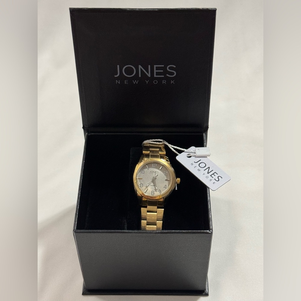 NIB Jones New York Stainless Steel Gold Tone Quartz Women's Watch Classic NEW